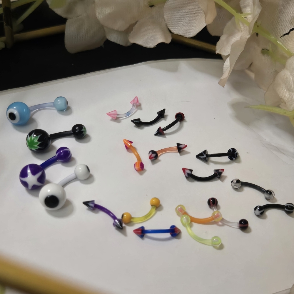 Plastic Body Jewelry Bundle - 19 Pieces - Navel & Eyebrow